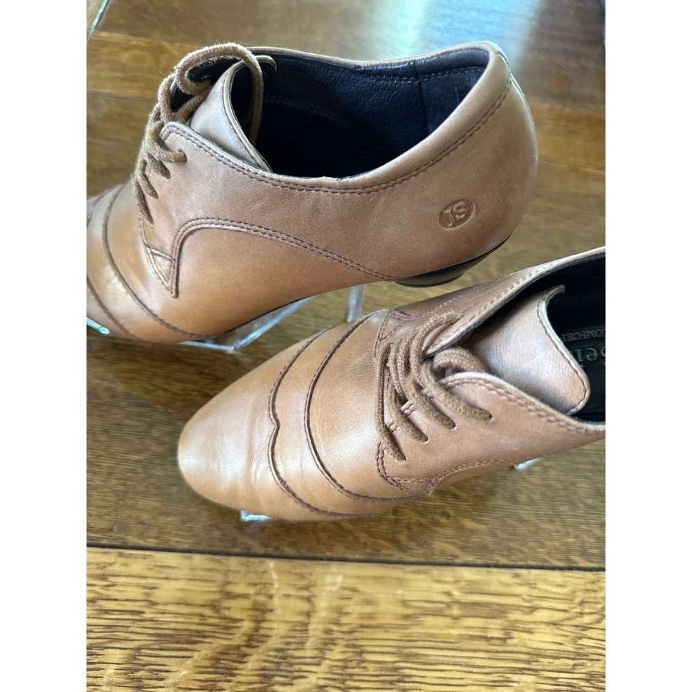 Josef Seibel Womens Tan Leather‎ Lace Up Wingtip Oxford Comfort Heels Size 6.5